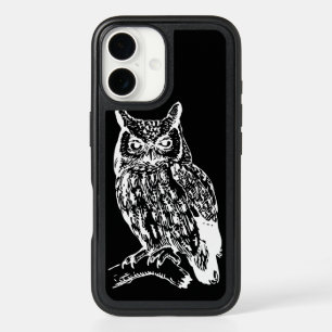 Black and White Owl Design iPhone 16 Case