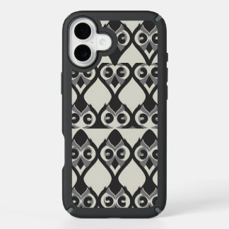 Black and White Owl-Inspired Tribal Geometric Patt iPhone 16 Plus Case