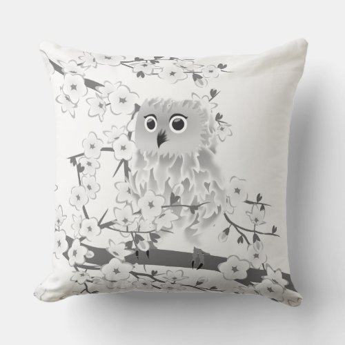 Black and White Owl Outdoor Pillow