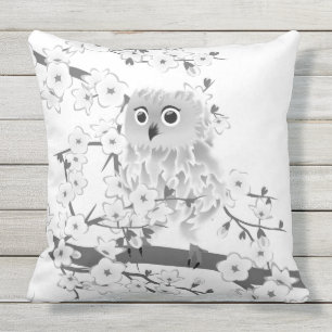 Black and White Owl Outdoor Pillow