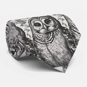Black and White Owl Pattern Neck Tie