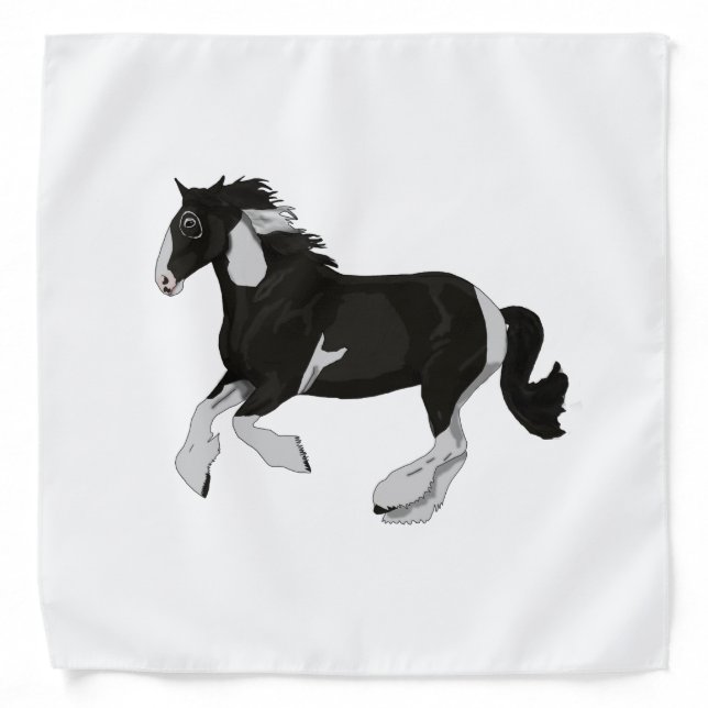 Black and White Paint Pinto Gypsy Vanner Horse Bandana (Front)