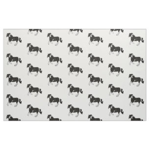 Black and White Paint Pinto Gypsy Vanner Horse Fabric