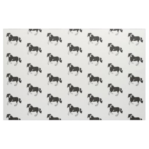 Black and White Paint Pinto Gypsy Vanner Horse Fabric