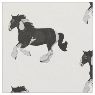 Black and White Paint Pinto Gypsy Vanner Horse Fabric