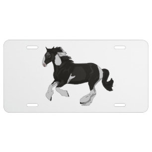 Black and White Paint Pinto Gypsy Vanner Horse License Plate