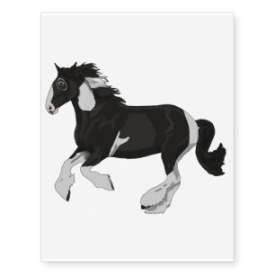 Black and White Paint Pinto Gypsy Vanner Horse Temporary Tattoos