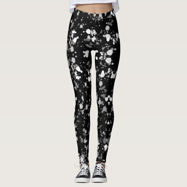 Black and White Paint Splatter Leggings (Front)