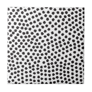 Black and White Painted Dots Ceramic Tile