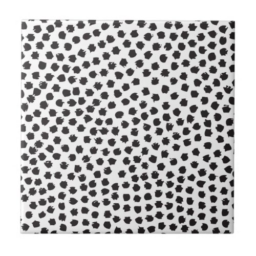 Black and White Painted Dots Ceramic Tile