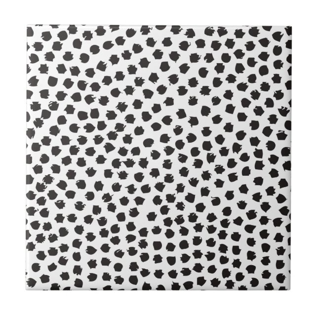 Black and White Painted Dots Ceramic Tile (Front)