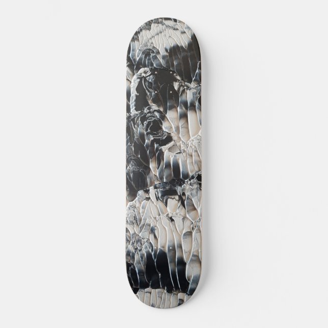 Black and White Painted Swirls Skateboard Deck (Front)