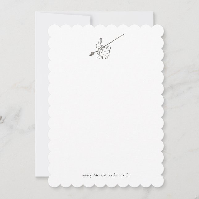 Black and White Painter Rabbit Note Card (Front)