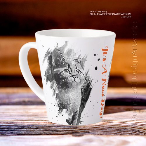 Black and White Painting Cat Latte Mug