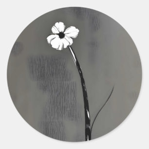 Black and white painting of a Minimalist flower Classic Round Sticker