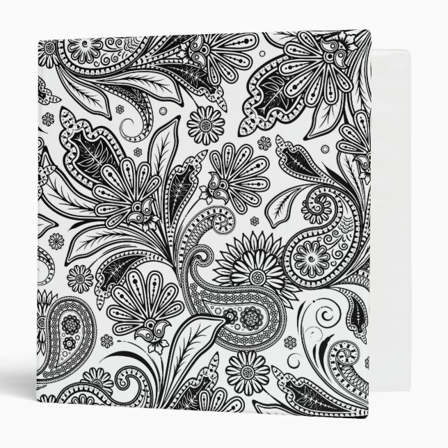 Black and white paislely  3 ring binder (Front/Inside)
