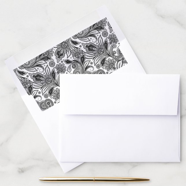 Black and white paislely  envelope liner (Desk)