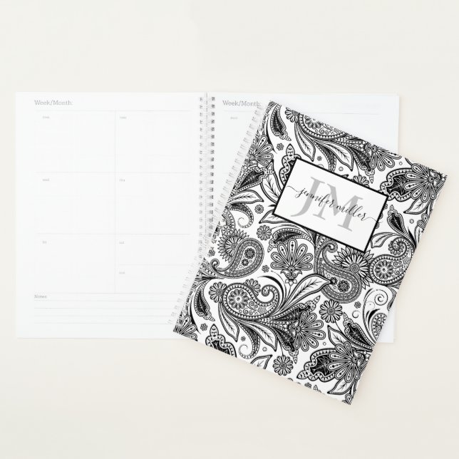 Black and white paislely personalized planner (Display)