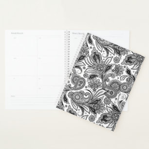 Black and white paislely planner