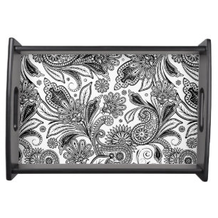 Black and white paislely  serving tray