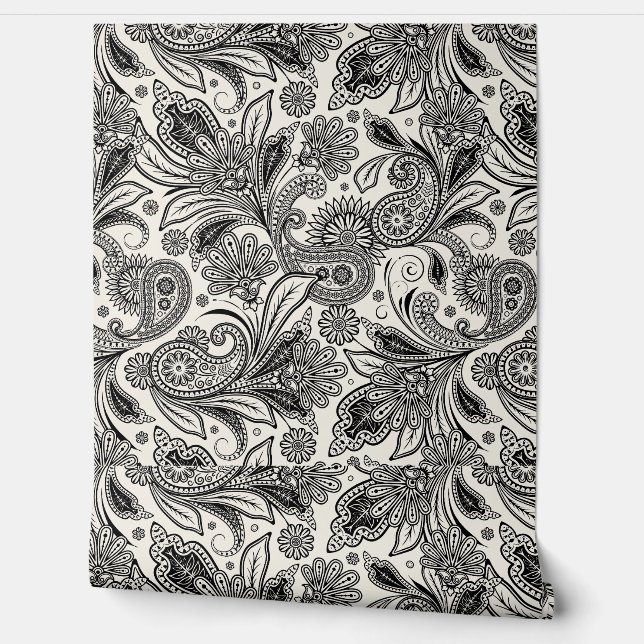 Black and white paislely  wallpaper  (Unrolling)