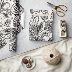 Black and white paislely  wrapping paper