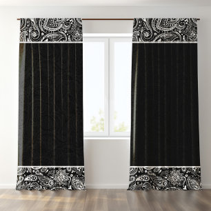 Black and White Paisley Accent Blackout Curtains