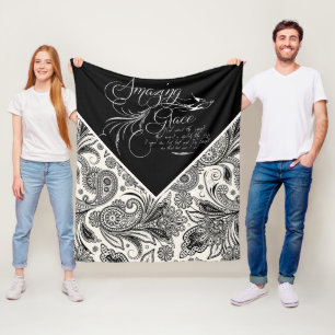 Black and white paisley Amazing Grace Fleece Blanket