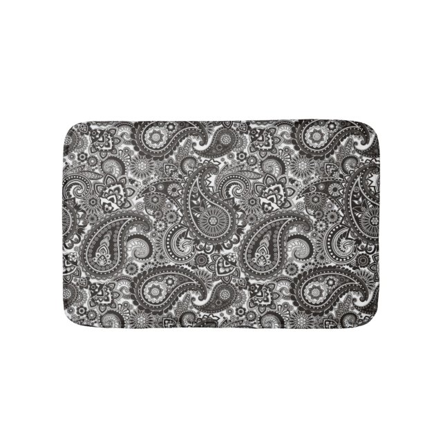 Black and White Paisley Bath Mat (Front)