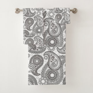 Black and White Paisley Bath Towel Set