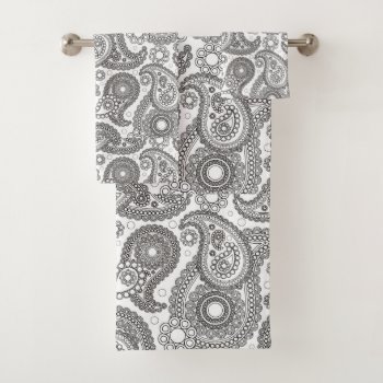 Black And White Paisley Bath Towel Set by TheHomeStore at Zazzle