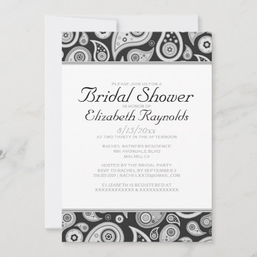 Black And White Paisley Bridal Shower Invitations