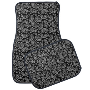 Black and White Paisley Car Mat Set