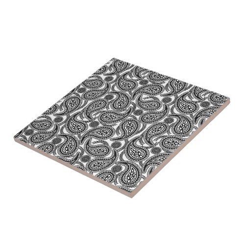 Black and white paisley ceramic tile
