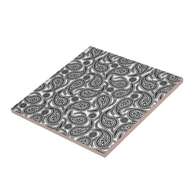 Black and white paisley ceramic tile (Side)