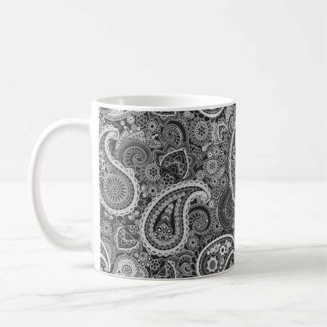 Black and White Paisley Coffee Mug (Left)