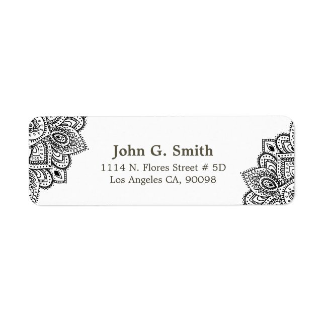 Black and white paisley corner frame label (Front)