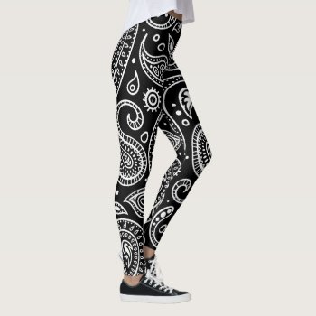 Black And White Paisley Design Leggings by paul68 at Zazzle