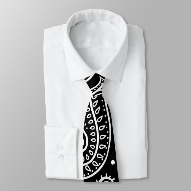 Black and white paisley design neck tie (Tied)