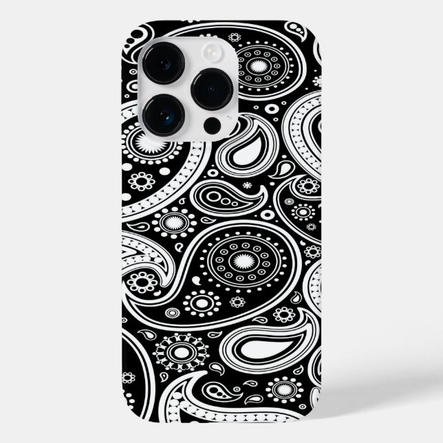 Black and White Paisley iPhone 14 Pro Case (Back)