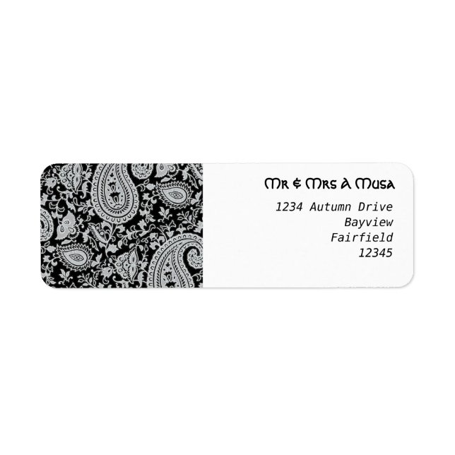 Black and white paisley label (Front)