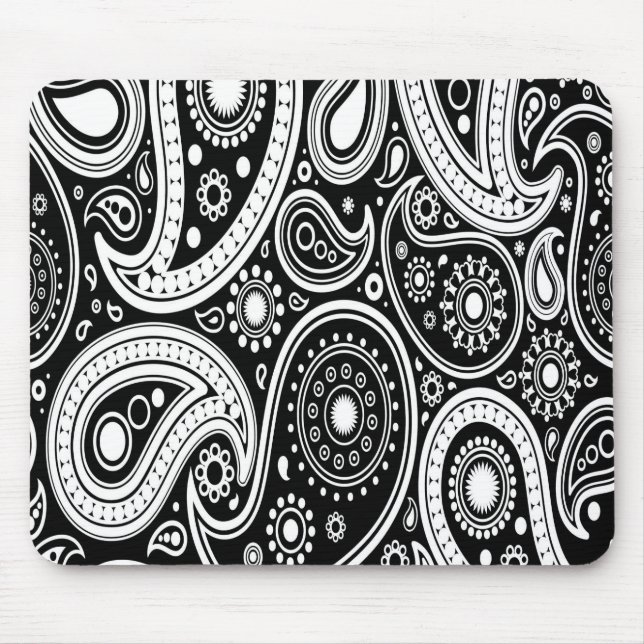 Black and White Paisley Mouse Pad (Front)
