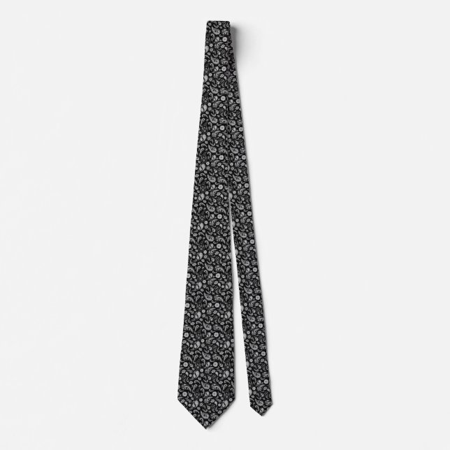 Black and White paisley  Neck Tie (Front)