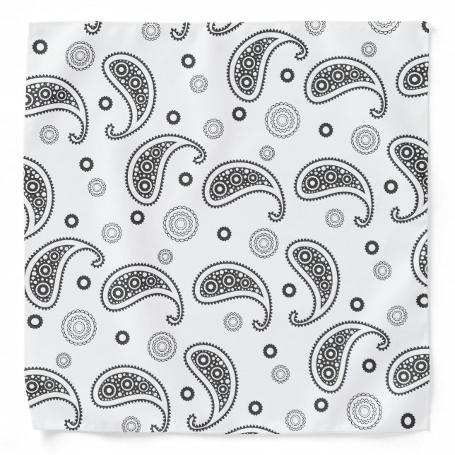 Black and White Paisley Pattern Bandana (Front)