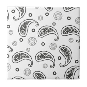 Black and White Paisley Pattern Ceramic Tile