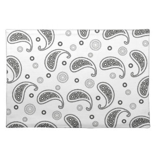 Black and White Paisley Pattern Cloth Placemat