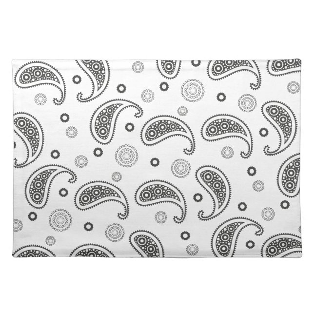 Black and White Paisley Pattern Cloth Placemat (Front)
