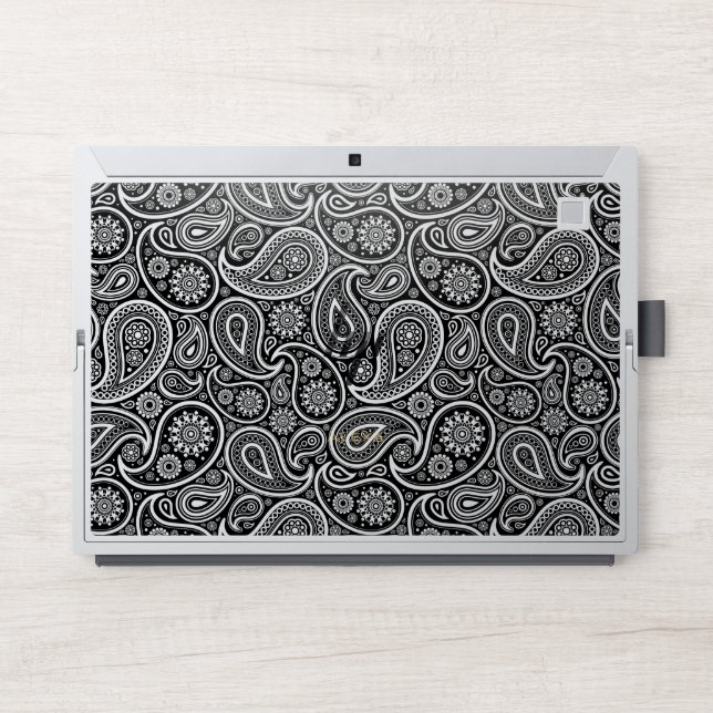 Black and white paisley pattern HP laptop skin (Front)