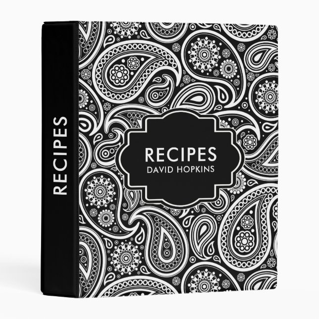 Black And White Paisley Pattern Mini Binder (Front/Spine)