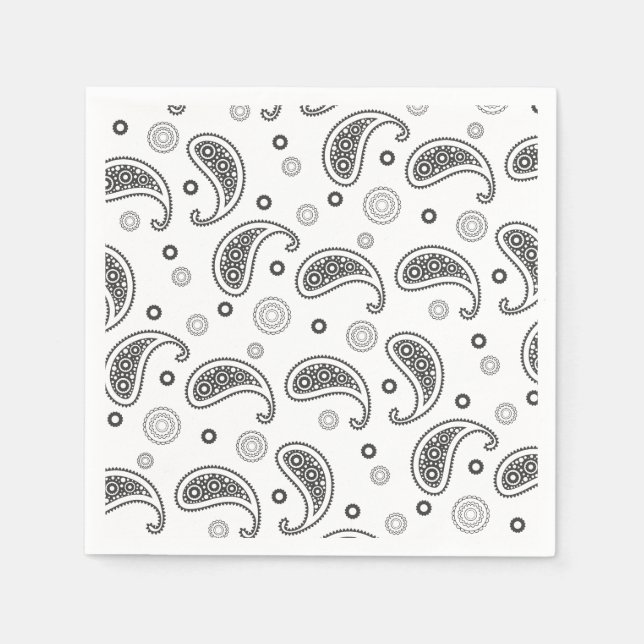 Black and White Paisley Pattern Napkins (Front)